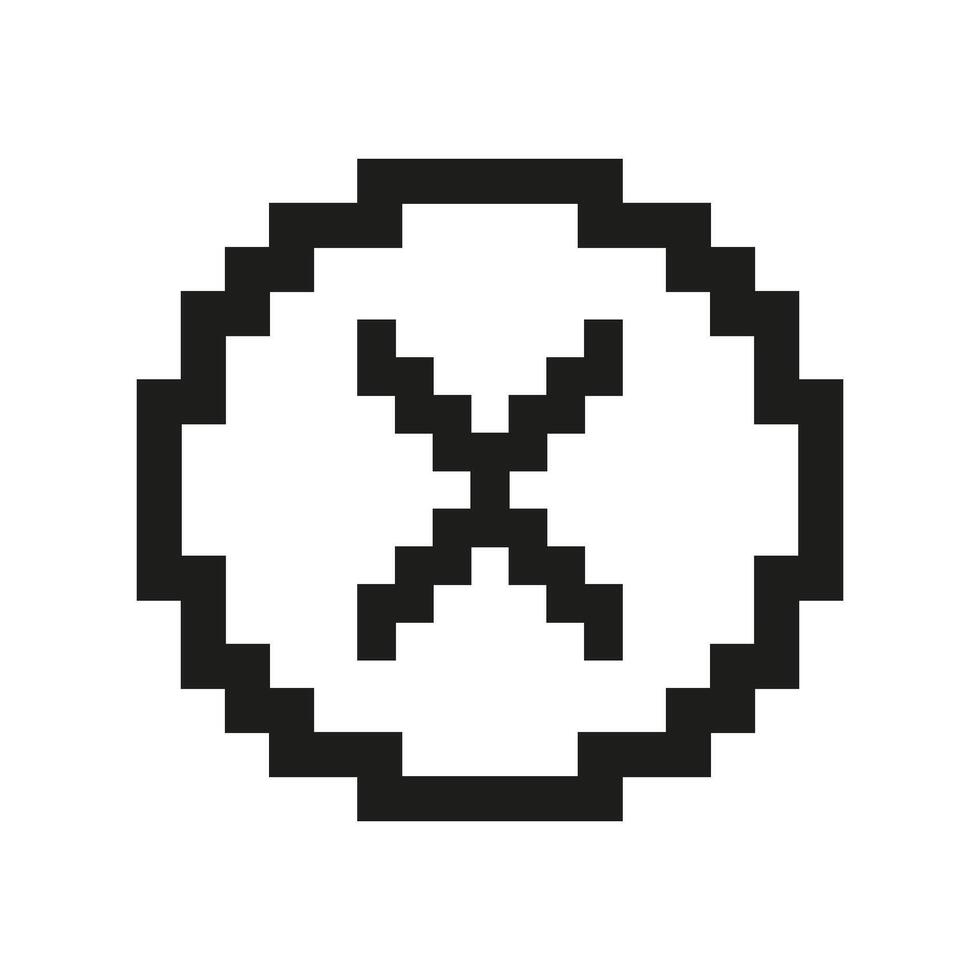 Pixel Art Cross In Circle Icon. Pixelated Cross Inside Circle, Symbol Of Cancellation Or Rejection. Isolated Illustration vector