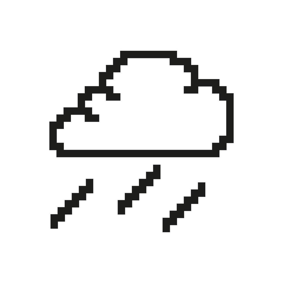 Rain Cloud Pixelated Icon. Pixel Art Symbol of Rainy Weather. Precipitation and Wet Weather Icon. Isolated Illustration vector