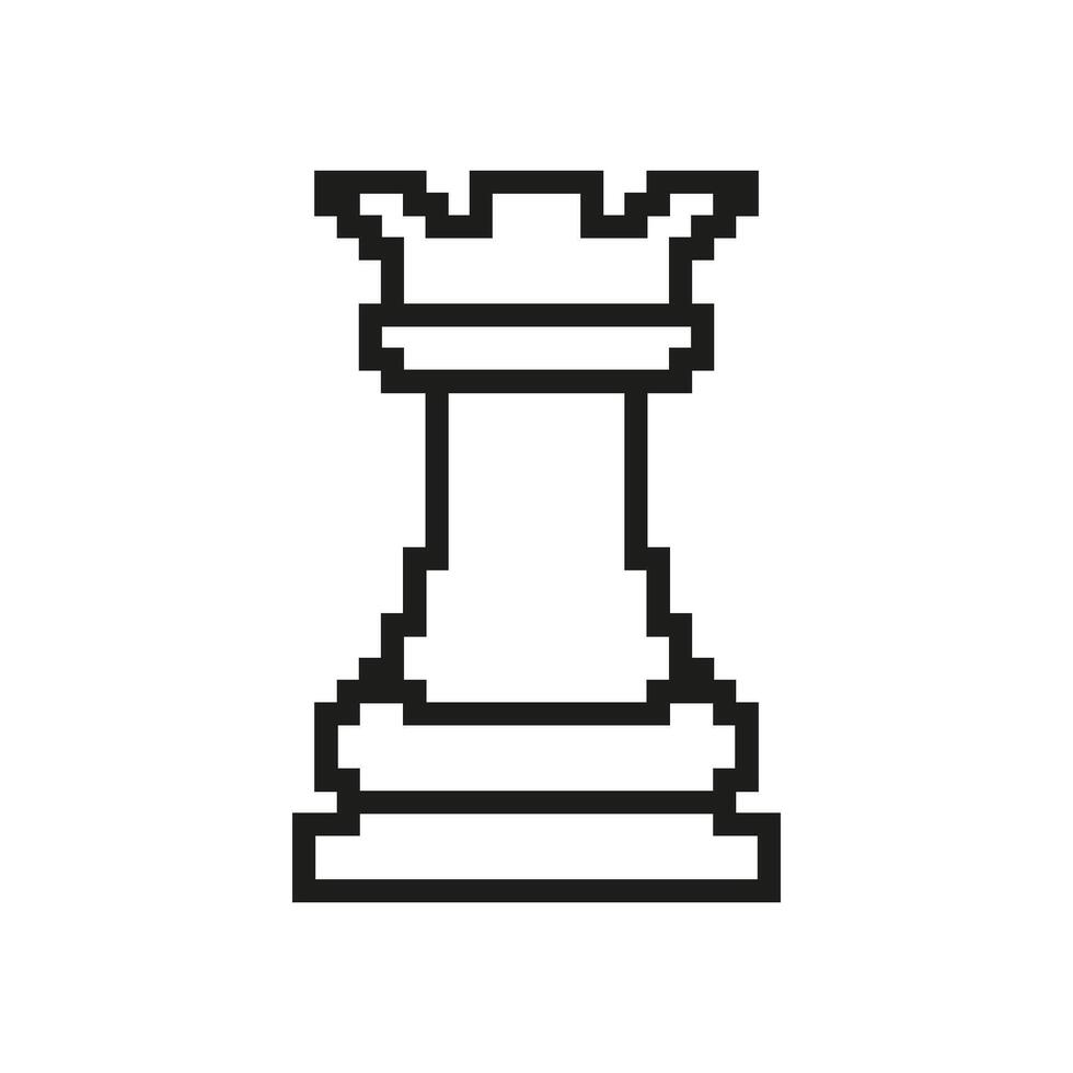 Chess Rook Pixelated Icon. Pixel Art Symbol of a Chess Piece for Defense or Strategy. Strategic Thinking Sign. Isolated Illustration vector