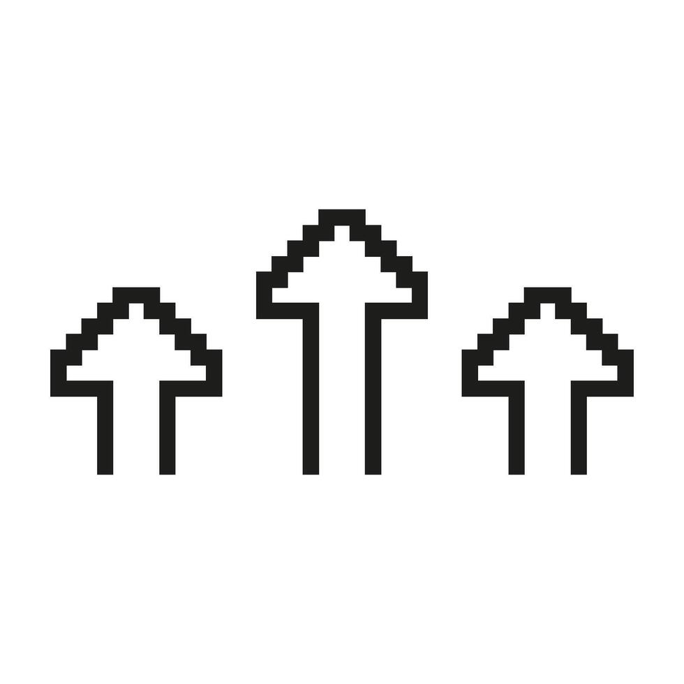 Pixel Art Three Up Arrows Icon. Set Of Three Pixelated Upward Pointing Arrows. Isolated Illustration vector