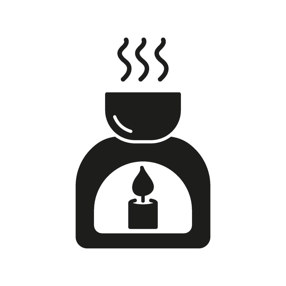 Essential Oil Burner Silhouette Icon. Aromatherapy for Relaxation and Sleep Glyph Symbol. Calming Essential Oil Diffuser. Isolated Illustration vector