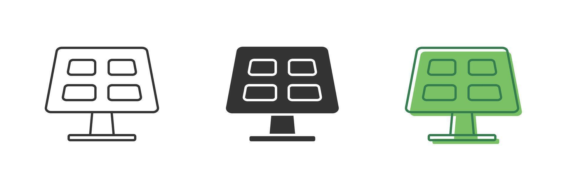 Renewable Solar Power Panel Line and Silhouette Icon. Ecology Sunlight Electricity Technology for House Icon. Sun Electric Energy Pictogram. Editable Stroke. Isolated Illustration vector