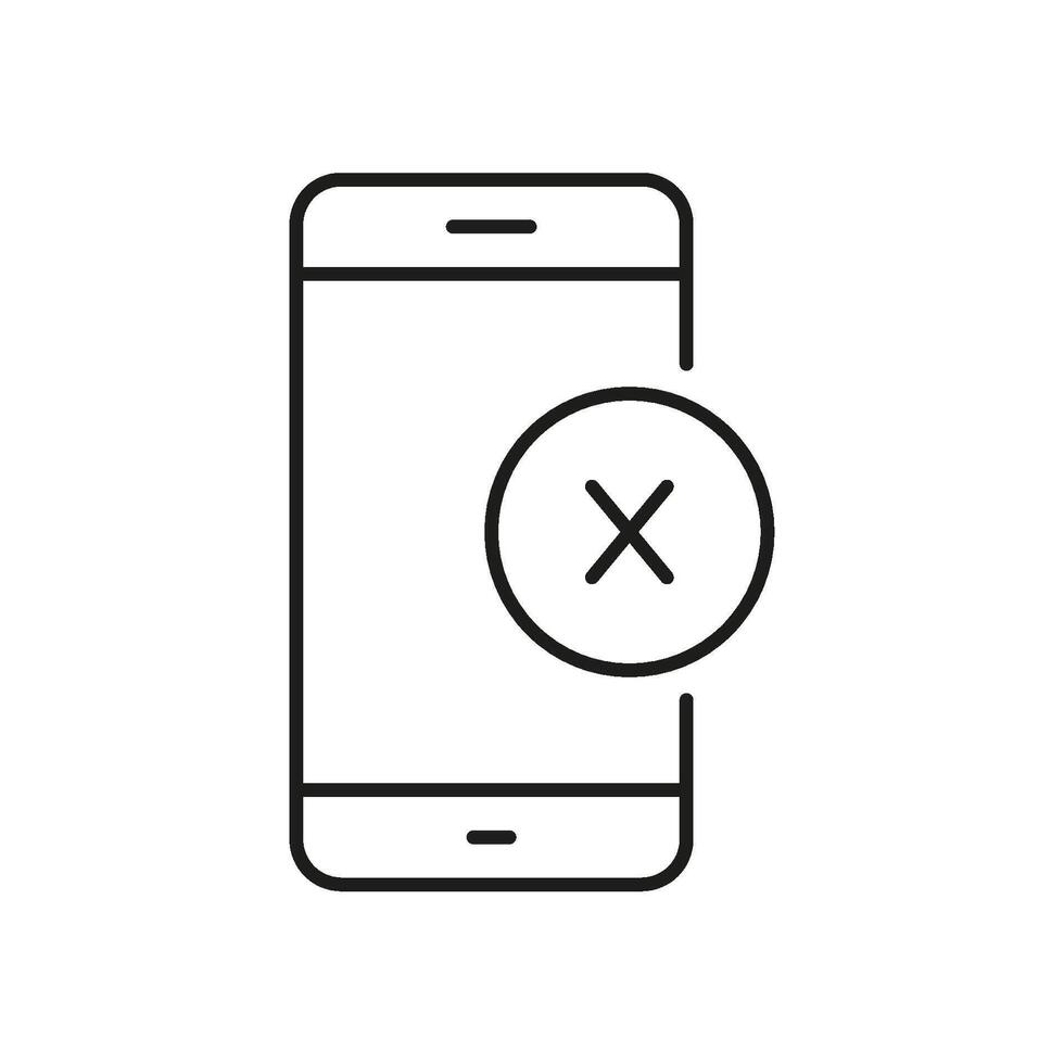 Mobile Phone with Cross Sign Line Icon. Error or Cancel Action on Smartphone Outline Symbol. Device Error or Shutdown Notification. Editable Stroke. Isolated Illustration vector