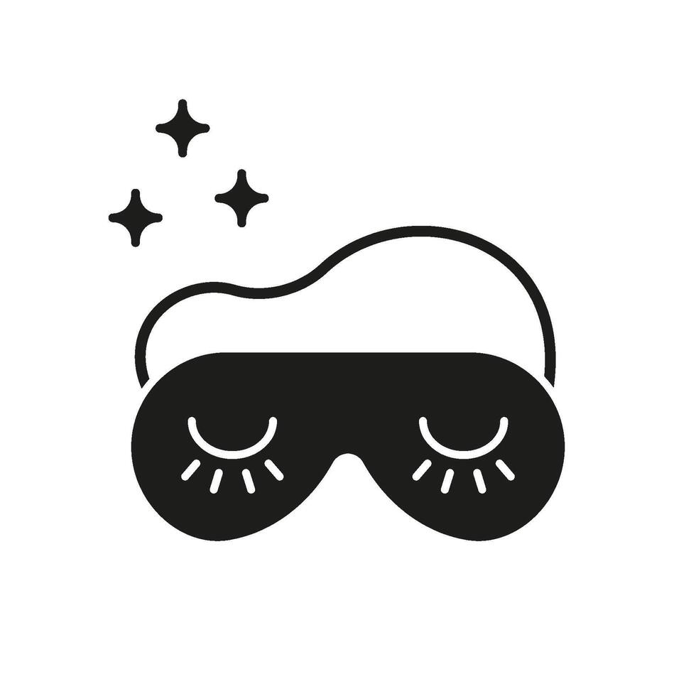 Sleep Mask with Stars Silhouette Icon. Restful Night and Dreaming Glyph Symbol. Eye Mask for Sleeping. Nighttime Comfort. Isolated Illustration vector