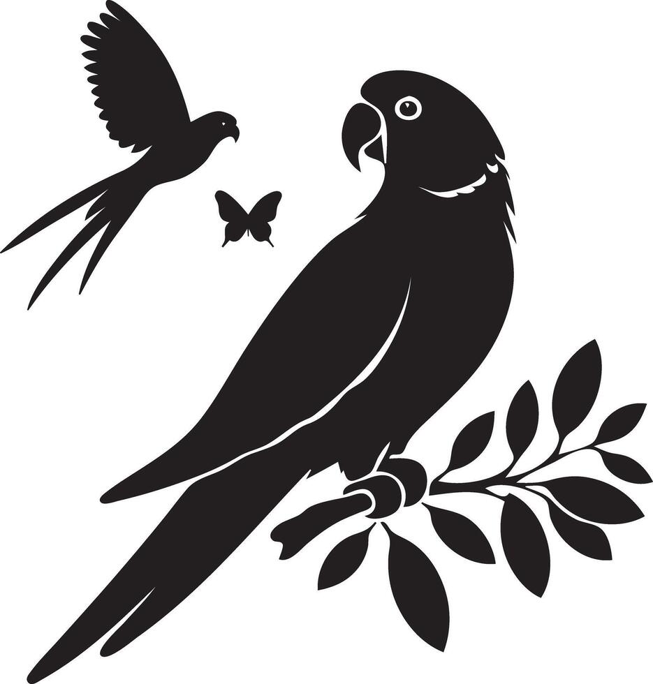 A black and white parrot with a butterfly vector