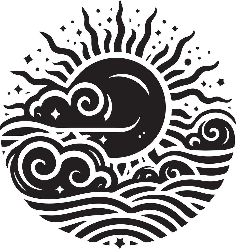 The sun and clouds in a circular design vector