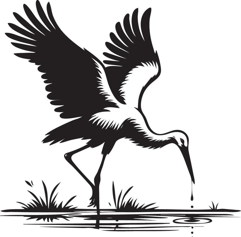 A black and white drawing of a crane vector