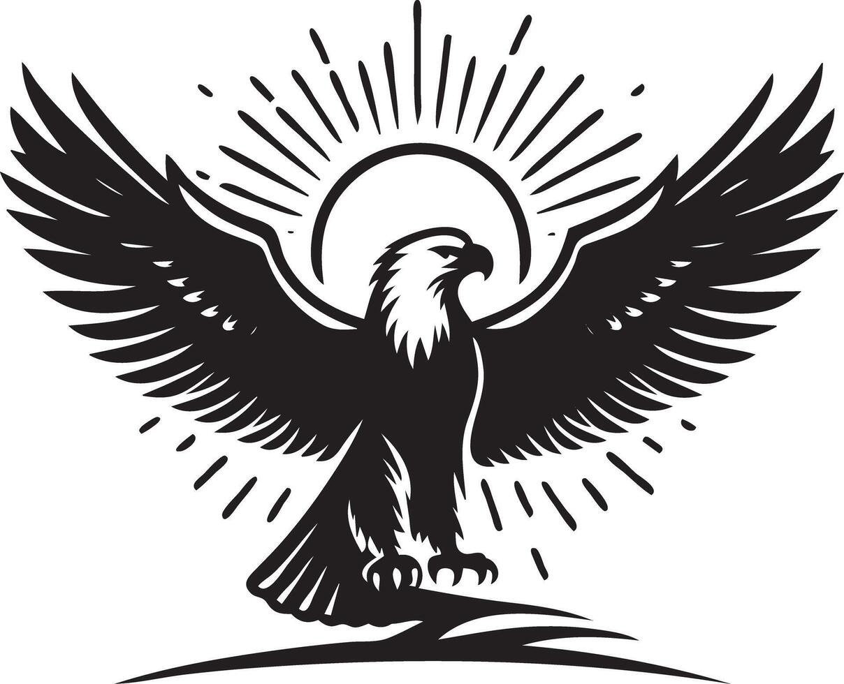 Eagle with sunburst on white background vector