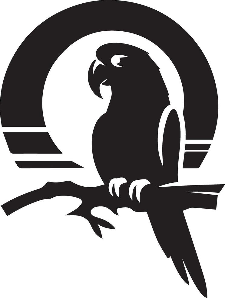 A black and white logo of a parrot sitting on a branch vector