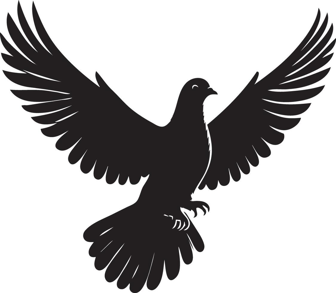 A black and white silhouette of a flying dove vector
