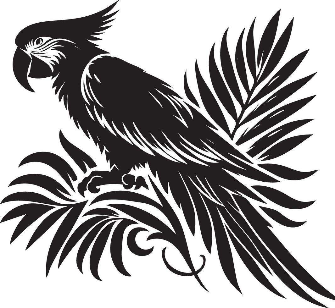 A black and white parrot sitting on a branch vector