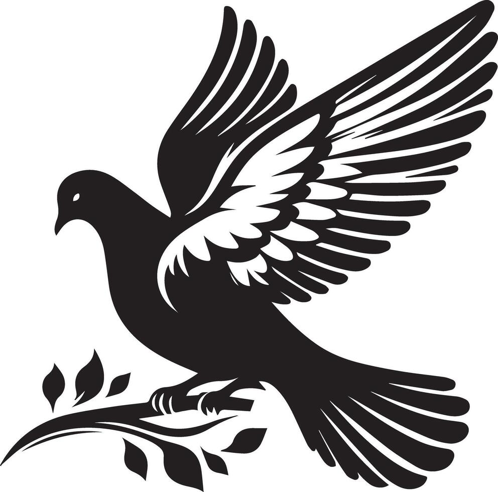 A black and white dove with wings spread vector