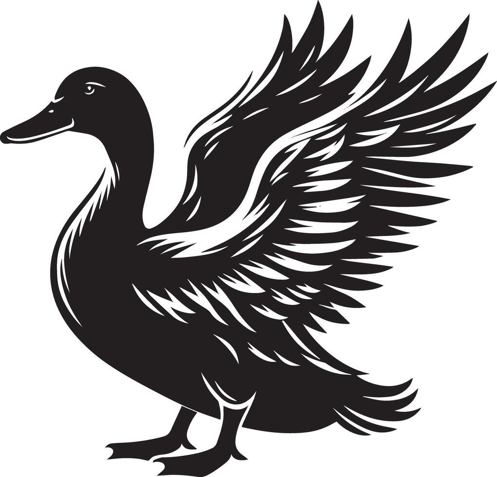 A black and white illustration of a duck vector