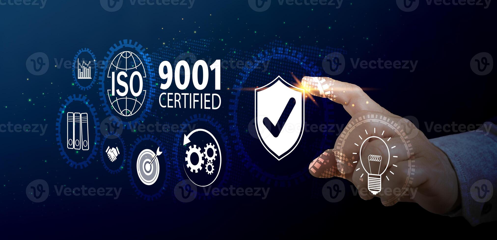 ISO 9001 Standard certification standardisation quality control concept on screen. photo
