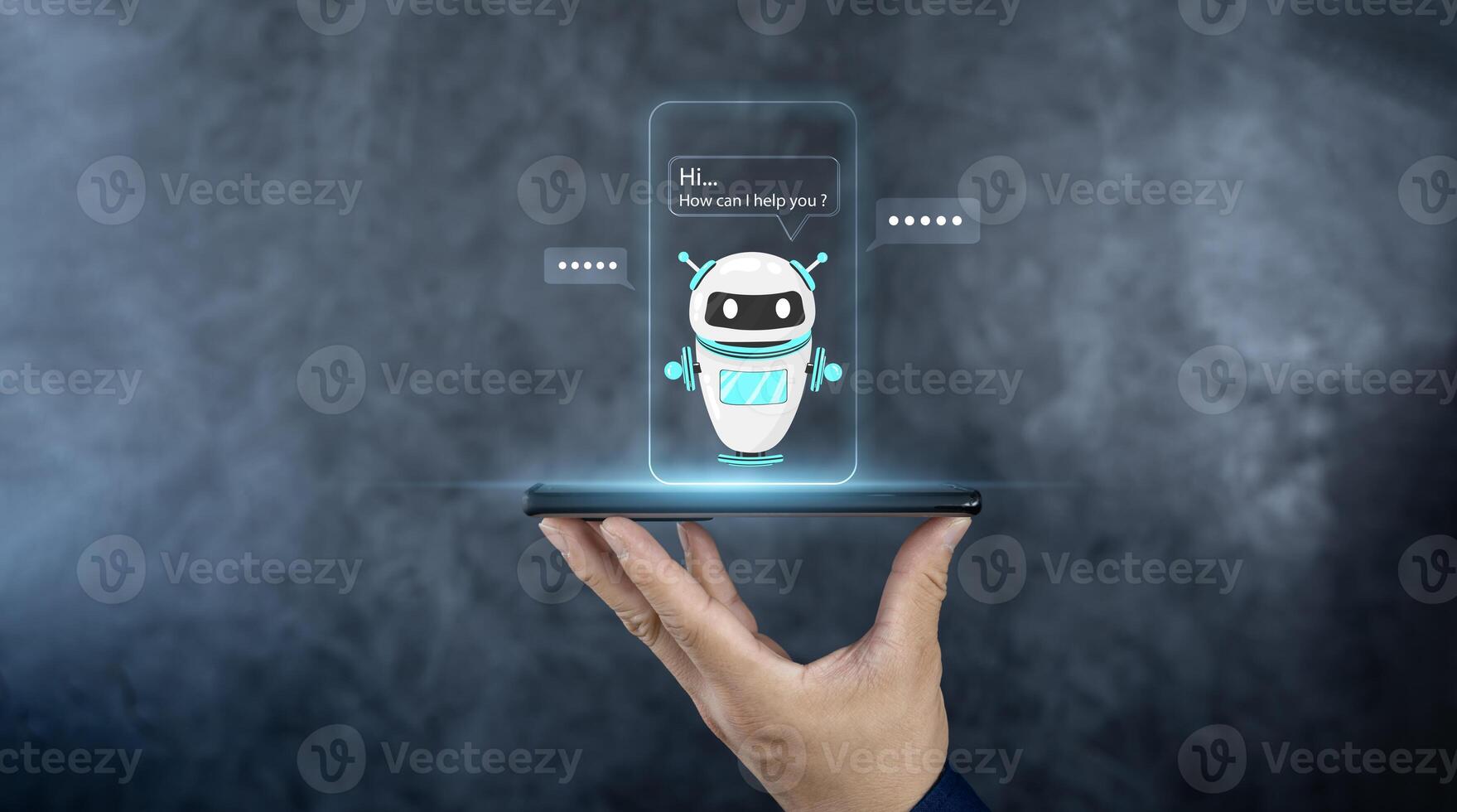Digital chatbot, chat GPT, robot application, conversation assistant, AI Artificial Intelligence concept. Man using mobile smart phone. photo