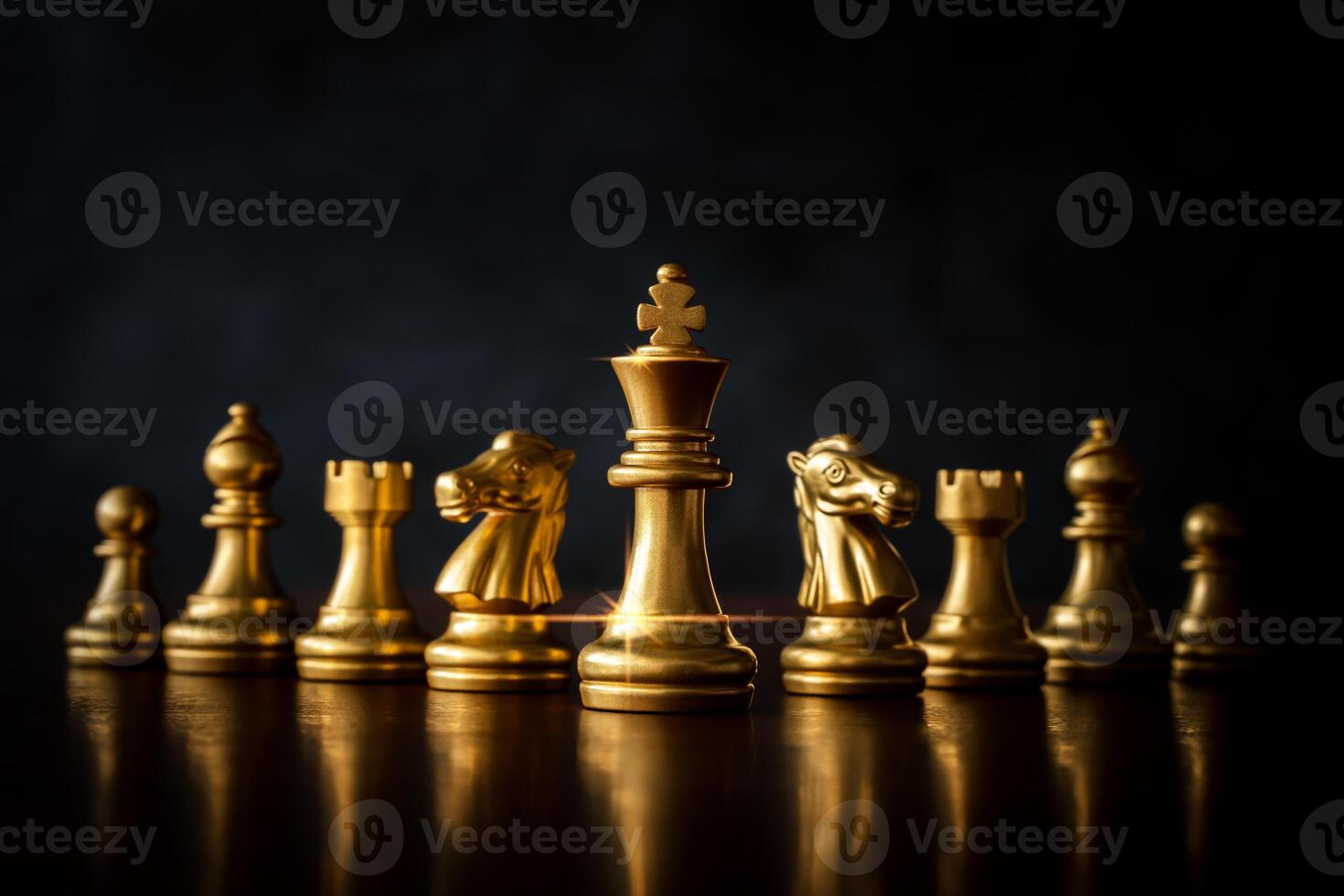 Business strategy brainstorming chess board game with black background, free copy space for your text. photo