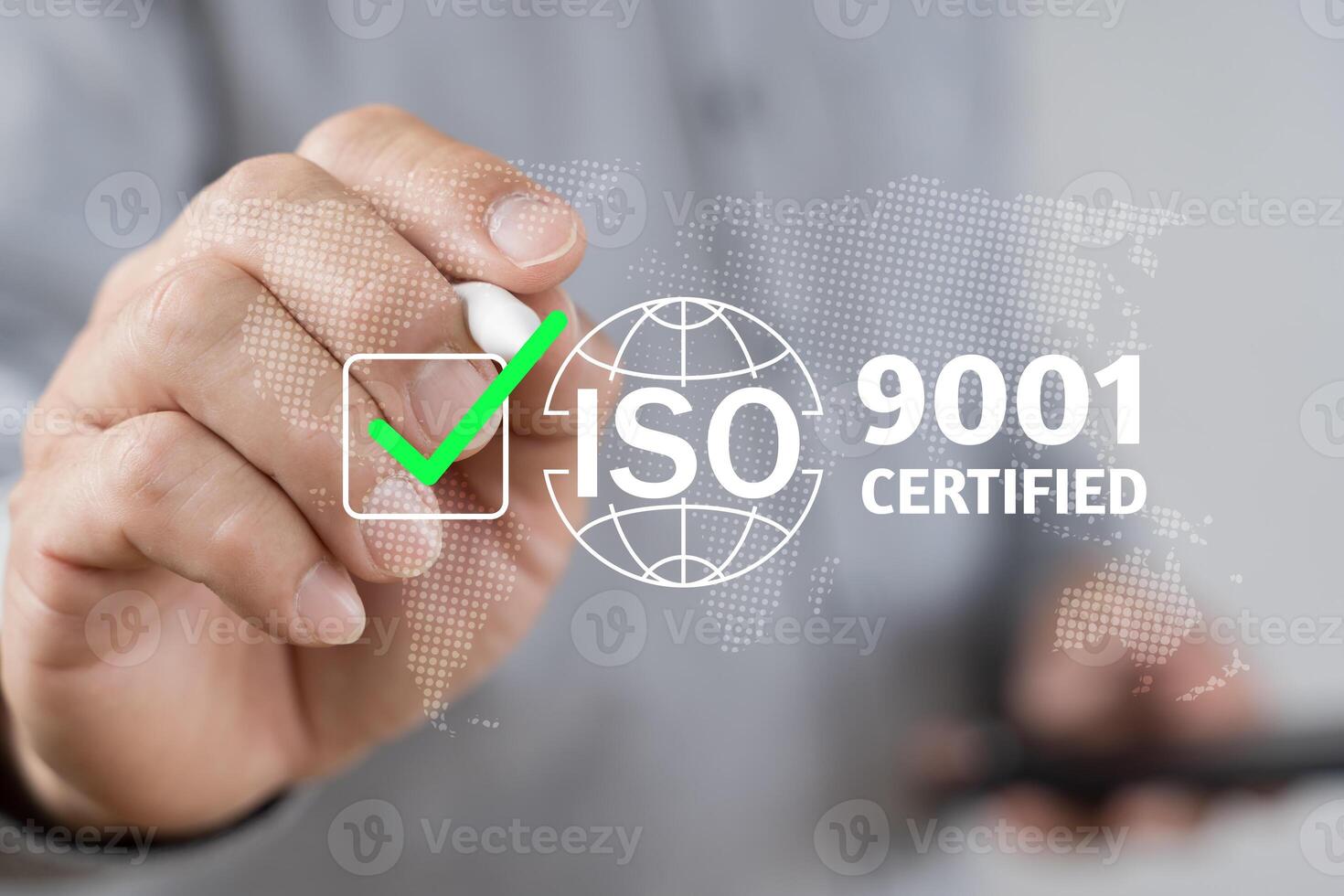 ISO 9001 Standard certification standardisation quality control concept, businessman choose photo