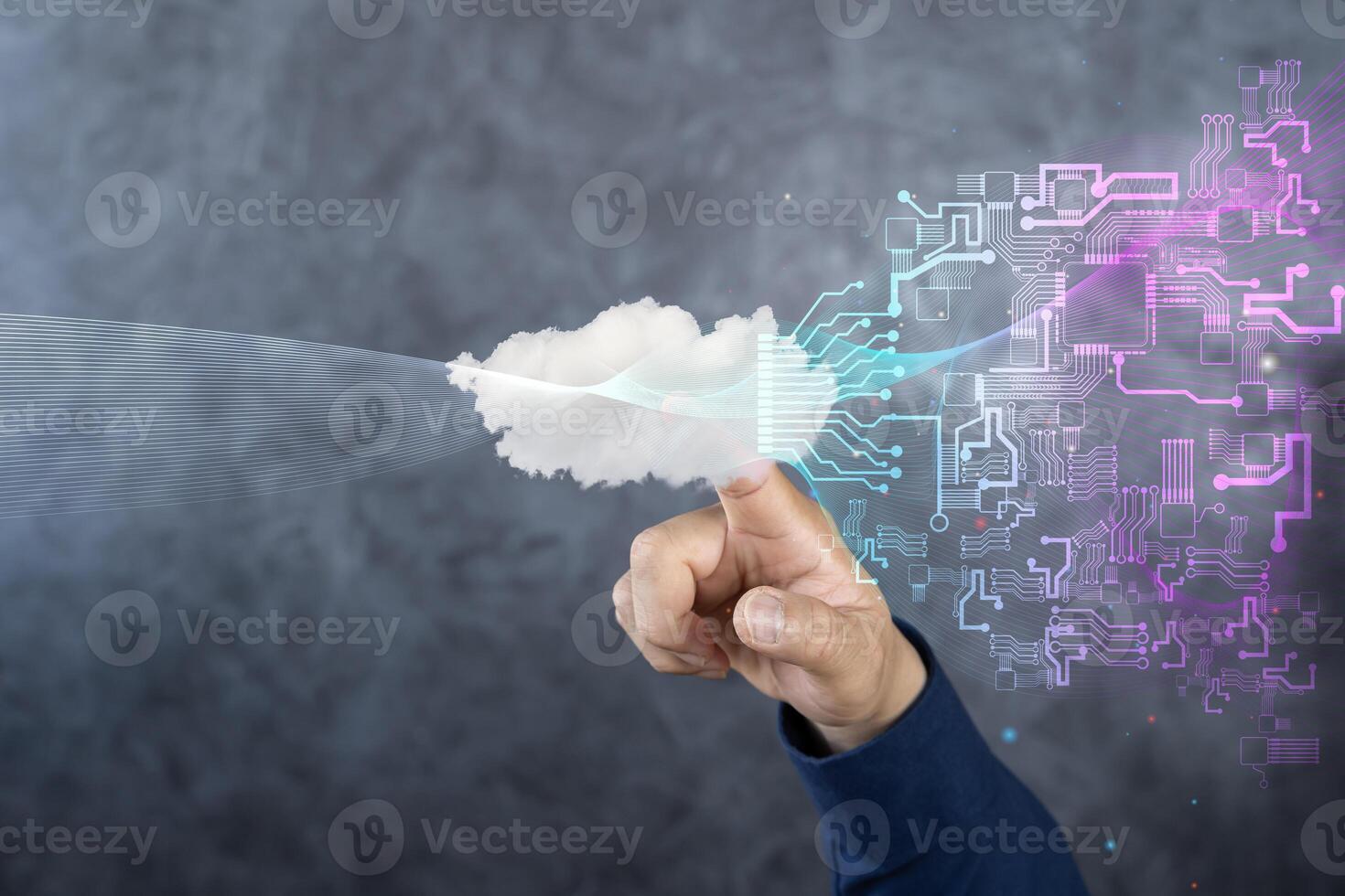 Businessman touch cloud computing icon network. Cloud technology, Cloud data transfer and online data storage for business network confidential data. photo