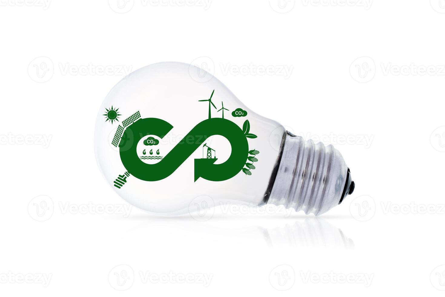 Circular economy icon of light bulb concept of eternity endless and limitless Circular economy for future business growth. photo