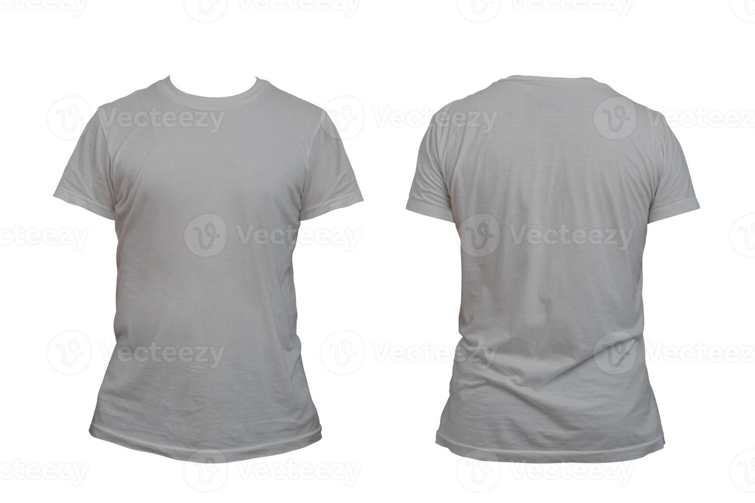 Blank gray t-shirt template for men, from two sides, natural shape on invisible mannequin, for mockup of your design for printing. photo
