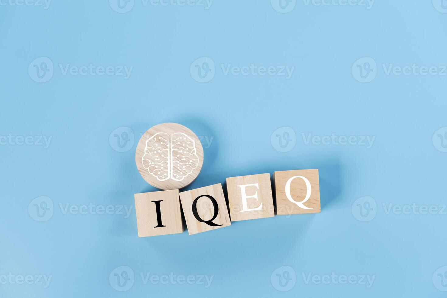 Wooden block cube flipping EQ to IQ. Wood cube minimal IQ. business work concept design. photo