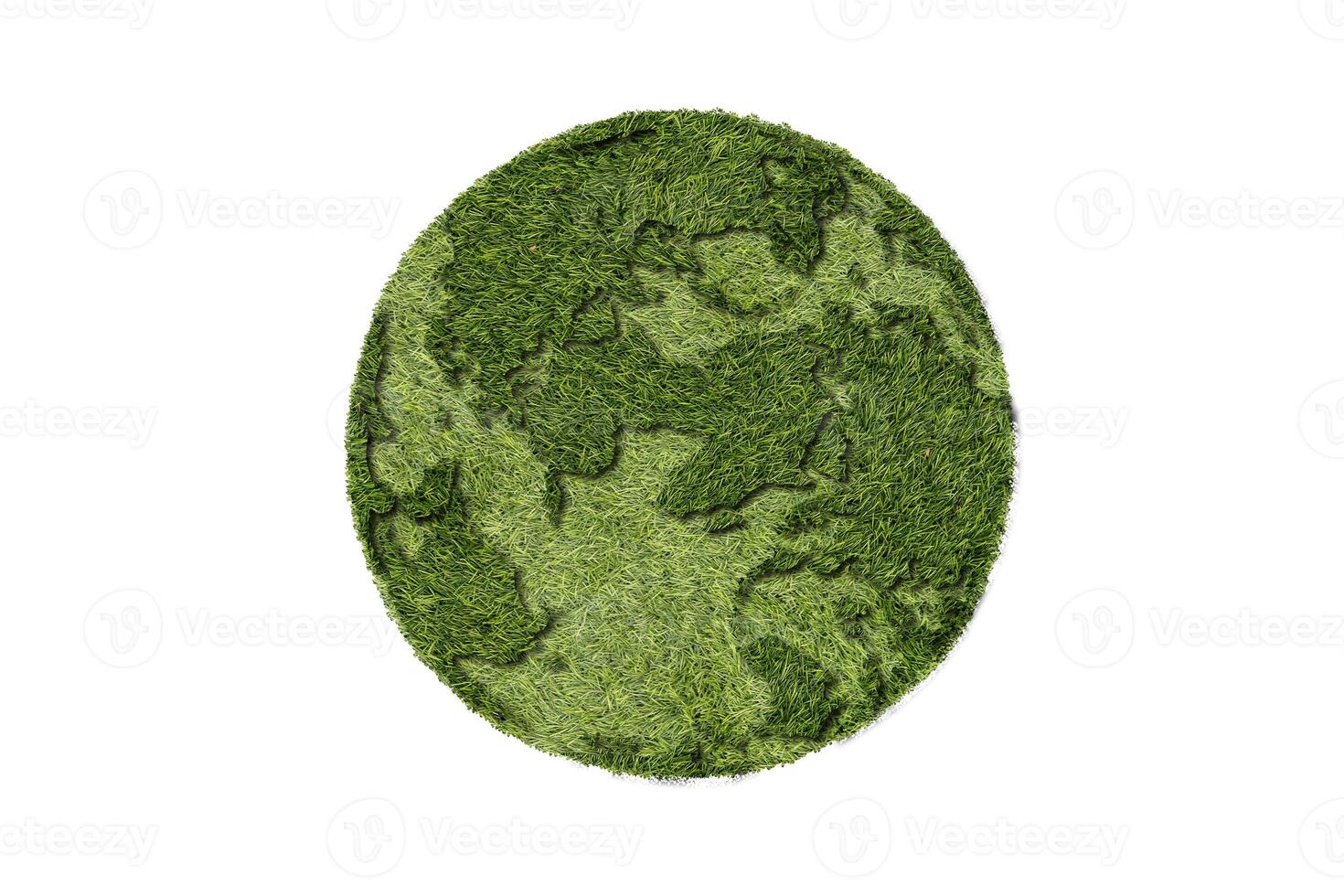Green leaves. Love The World. Save The World. Globe shape of green grass isolated on white background. photo