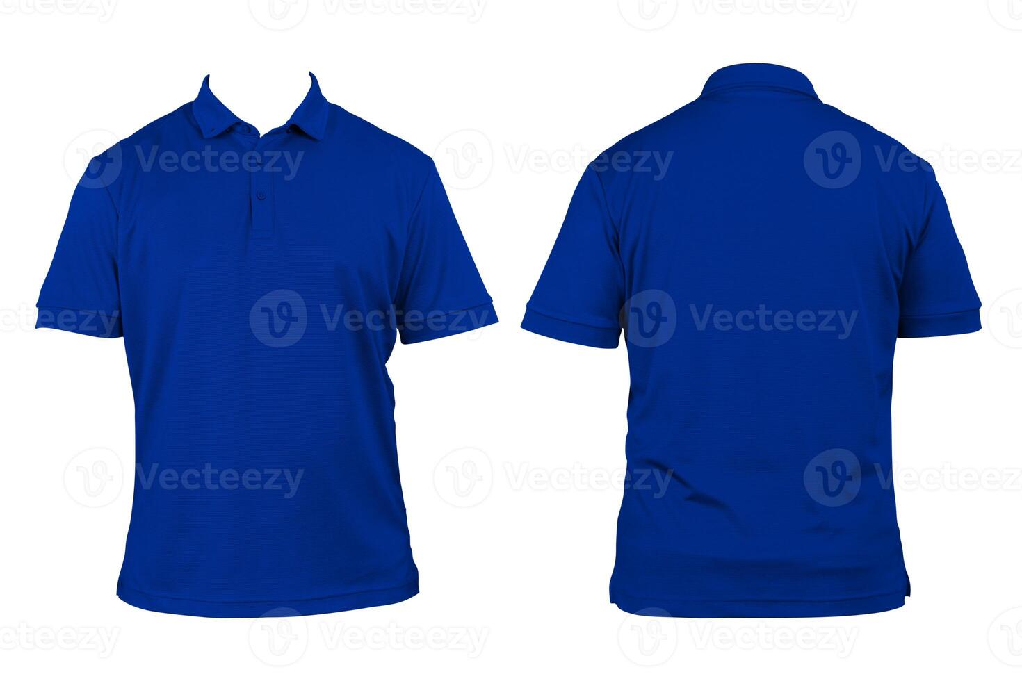 Blank clothing for design. Blue polo shirt, clothing on isolated white background, front and back view, isolated black, plain t-shirt. Mockup. photo