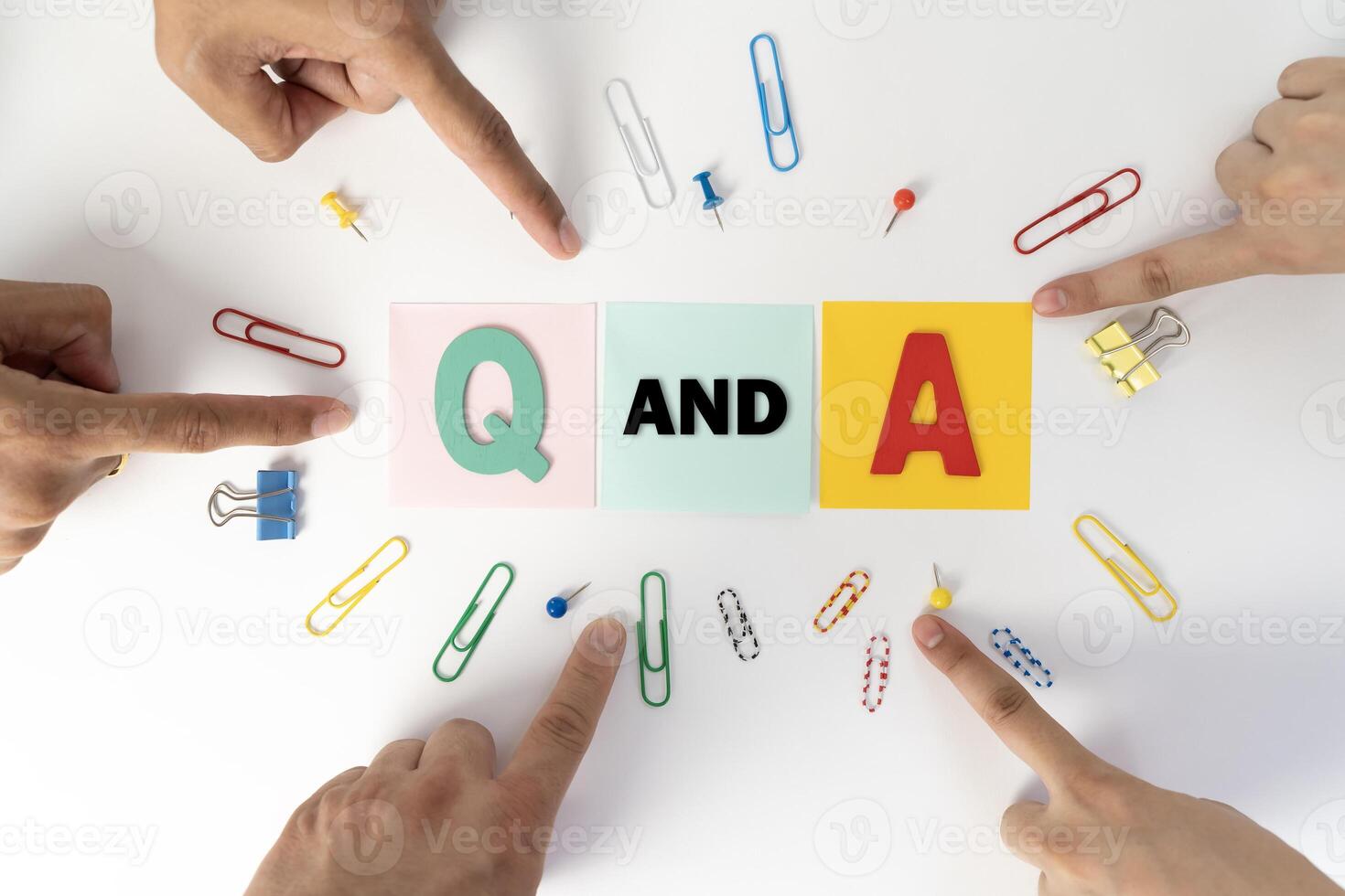 Index finger. Questions and answers. business idea The copy area closes up. photo