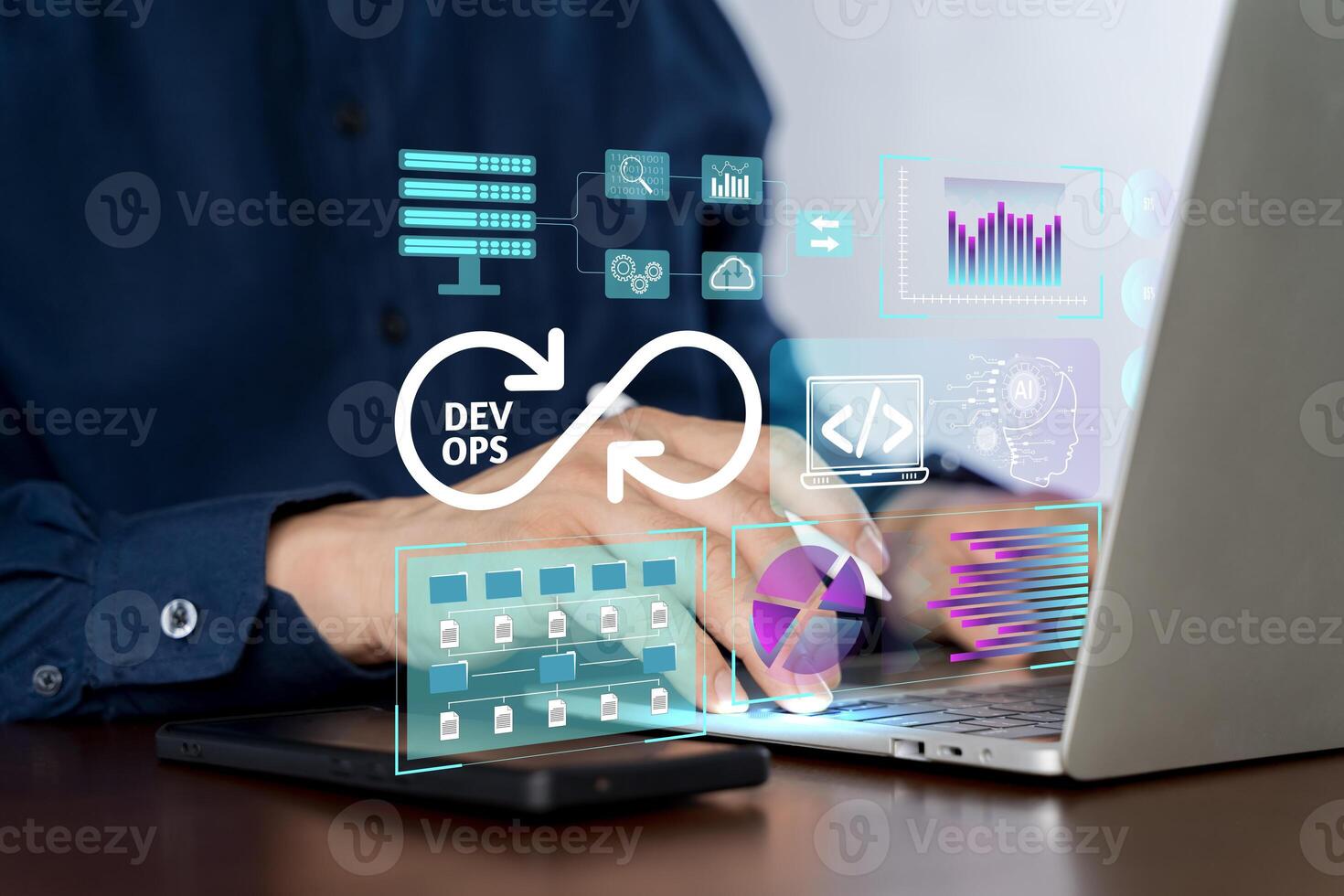 DevOps software development and IT operations engineer working in agile methodology environment. photo