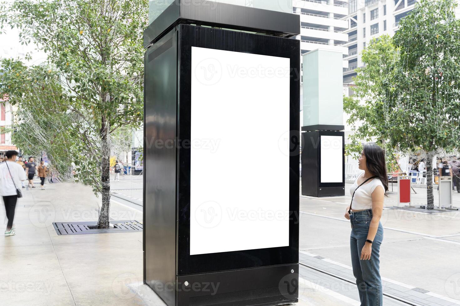White blank advertising billboard. street mockup panel. digital lightbox poster ad banner board. bus shelter advertising. photo