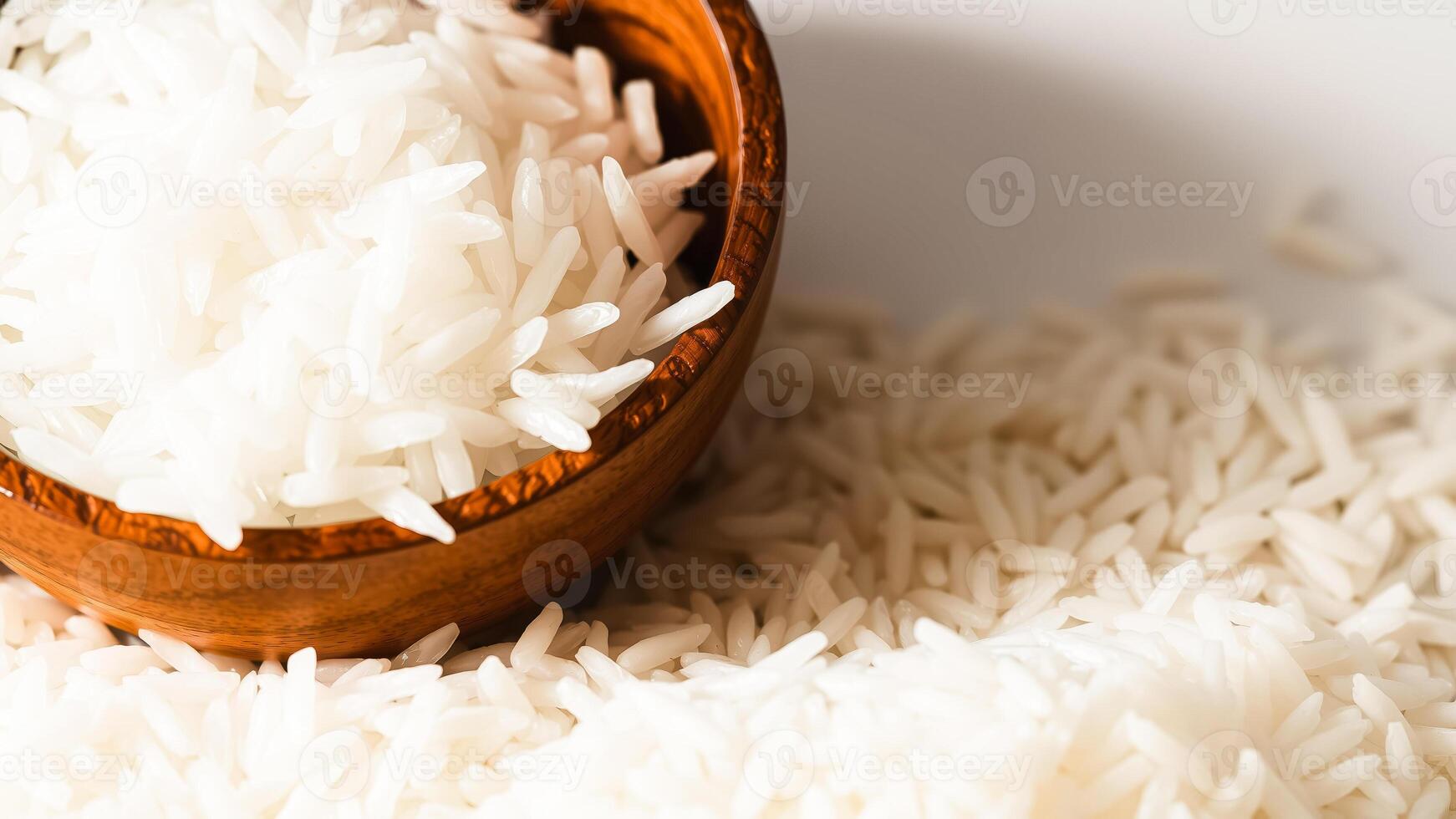 white rice a wooden bowl photo