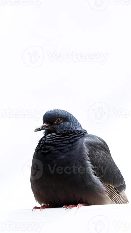 dark gray pigeon resting on a white surface photo