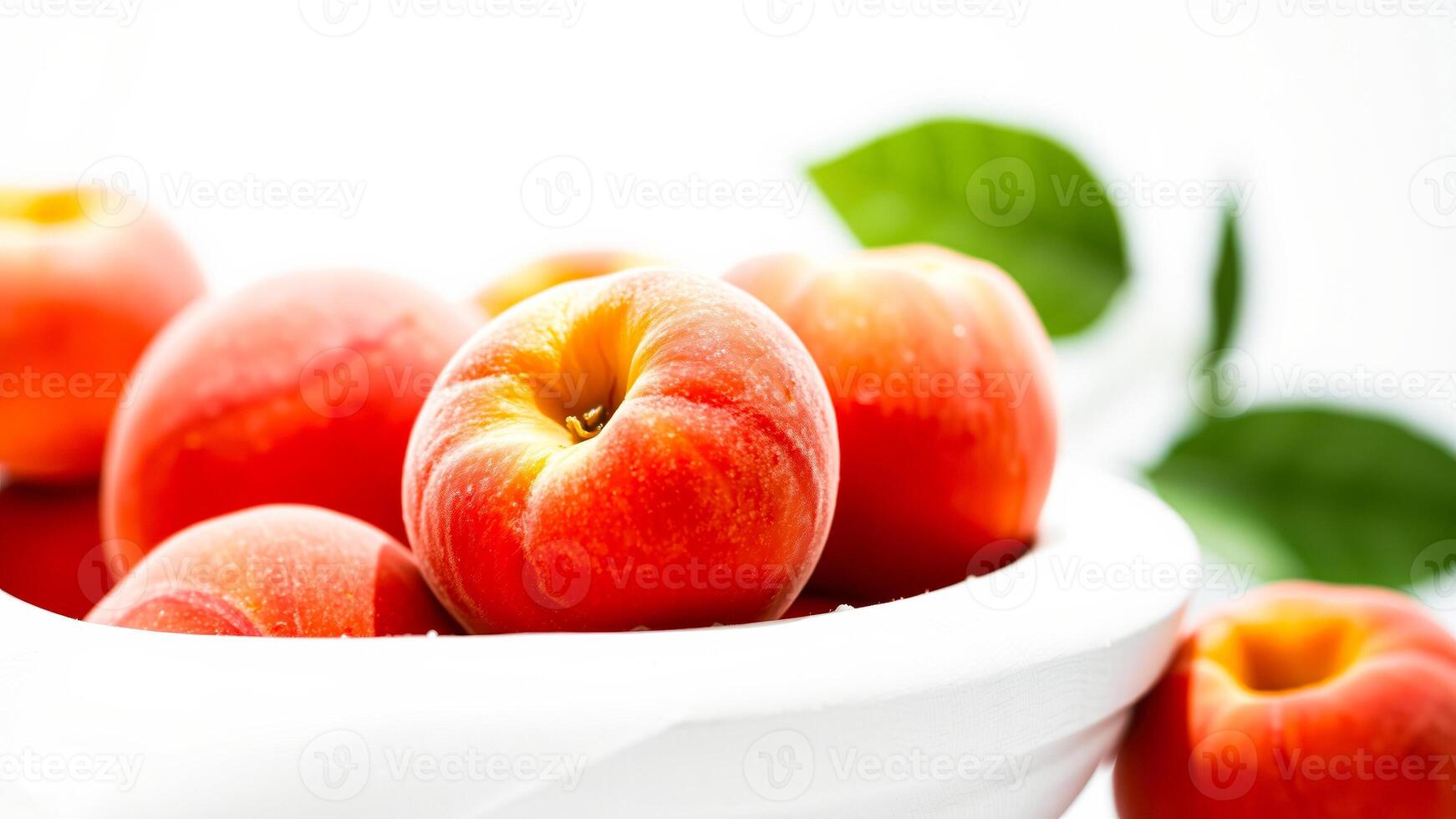 ripe red peaches a white bowl photo