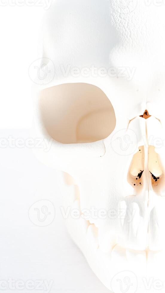 close- view a white plastic skull model photo