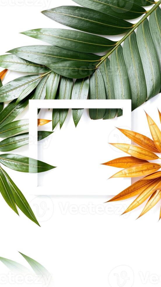 white frame adorned with green golden leaves photo