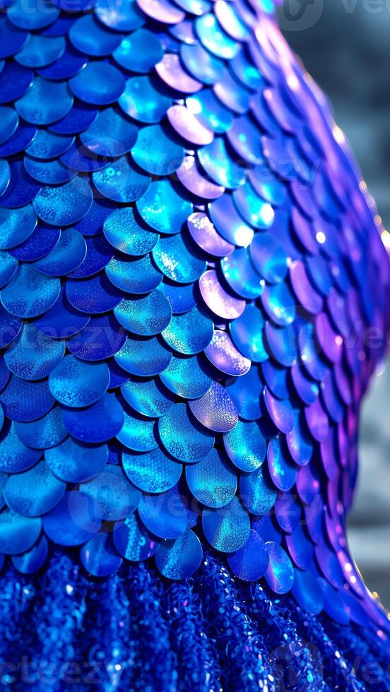 close- iridescent blue sequins on fabric photo