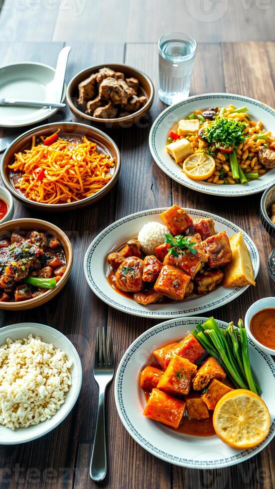 array delicious dishes ready a meal photo