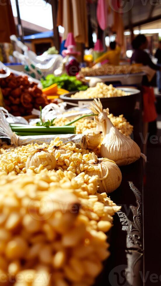 dried bulbs seeds displayed on a table photo