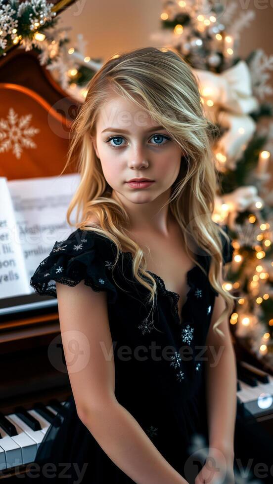 young girl poses a festive setting photo