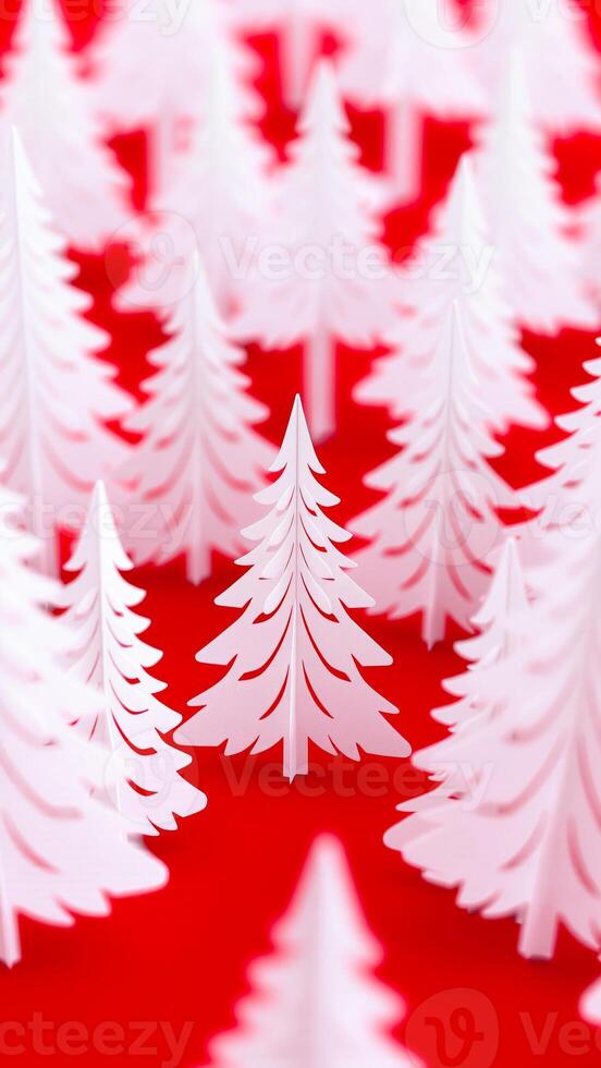single paper tree stands out against a red background photo