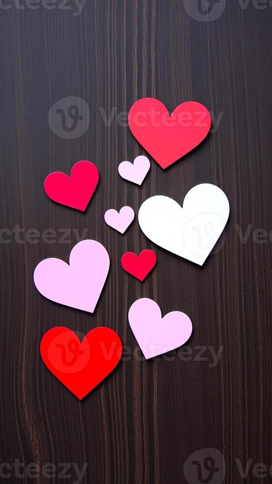 paper hearts on a brown surface photo