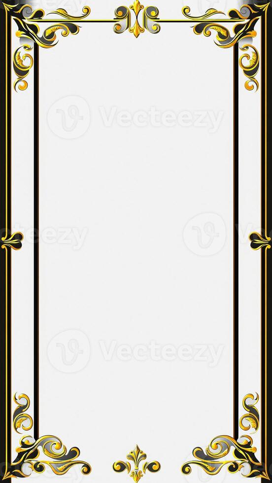 simple white rectangle framed black with golden trim scrollwork photo