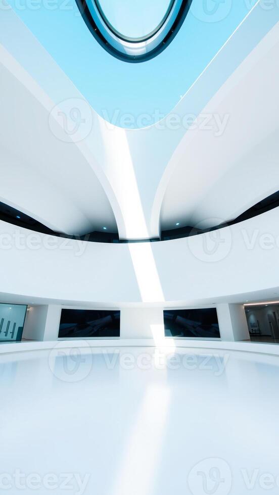 modern interior with a circular skylight two rectangular windows photo