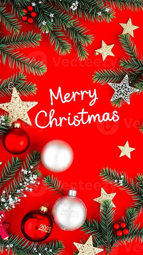 festive christmas decorations on a red background photo