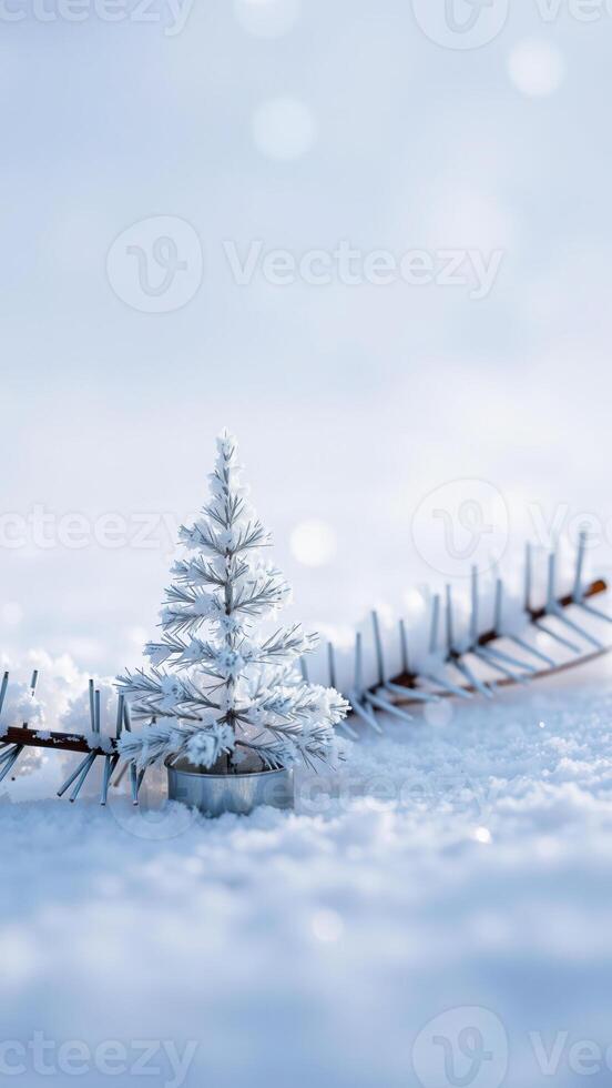 miniature silver pine tree a snowy landscape photo