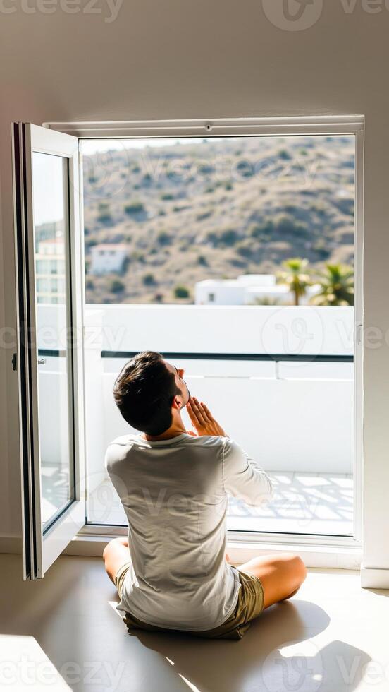 man contemplating the view photo
