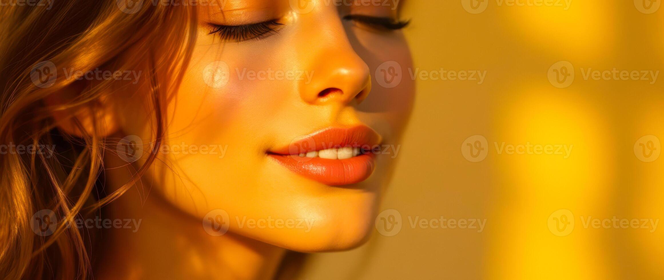 golden hour portrait a woman with closed eyes photo