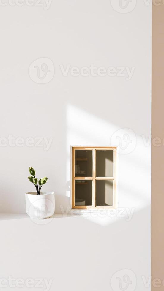 simple serene interior space with a single plant photo