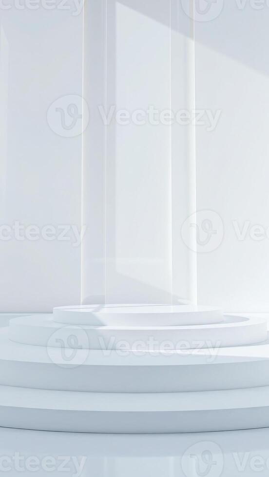 minimalist white platform a clean room setting photo