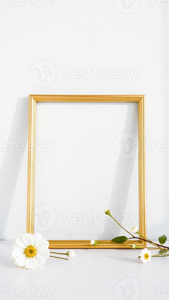 golden frame with white blossoms photo